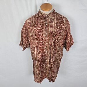Natural Issue Button Down Shirt Men's L Rustic Geometric Short Sleeve Collar